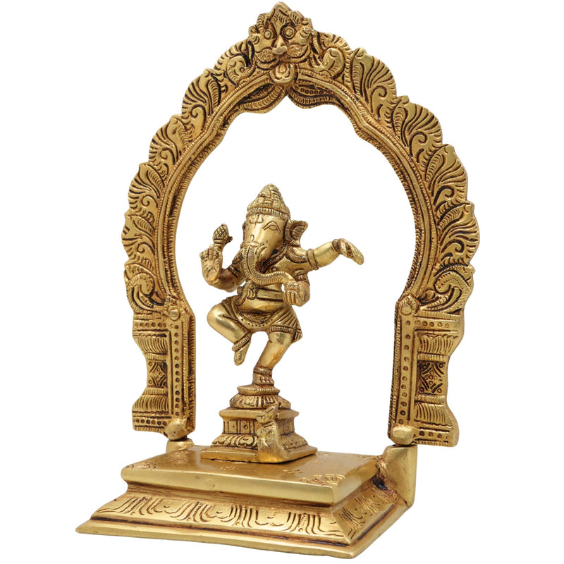 Brass Ganesha with Prabhavali Idol – Vinayaka Ganapati with Arch | Pillaiyar Ganesh Ji Murti for Home, Temple & Gift Décor,Gold, 7 Inch, 1 Piece
