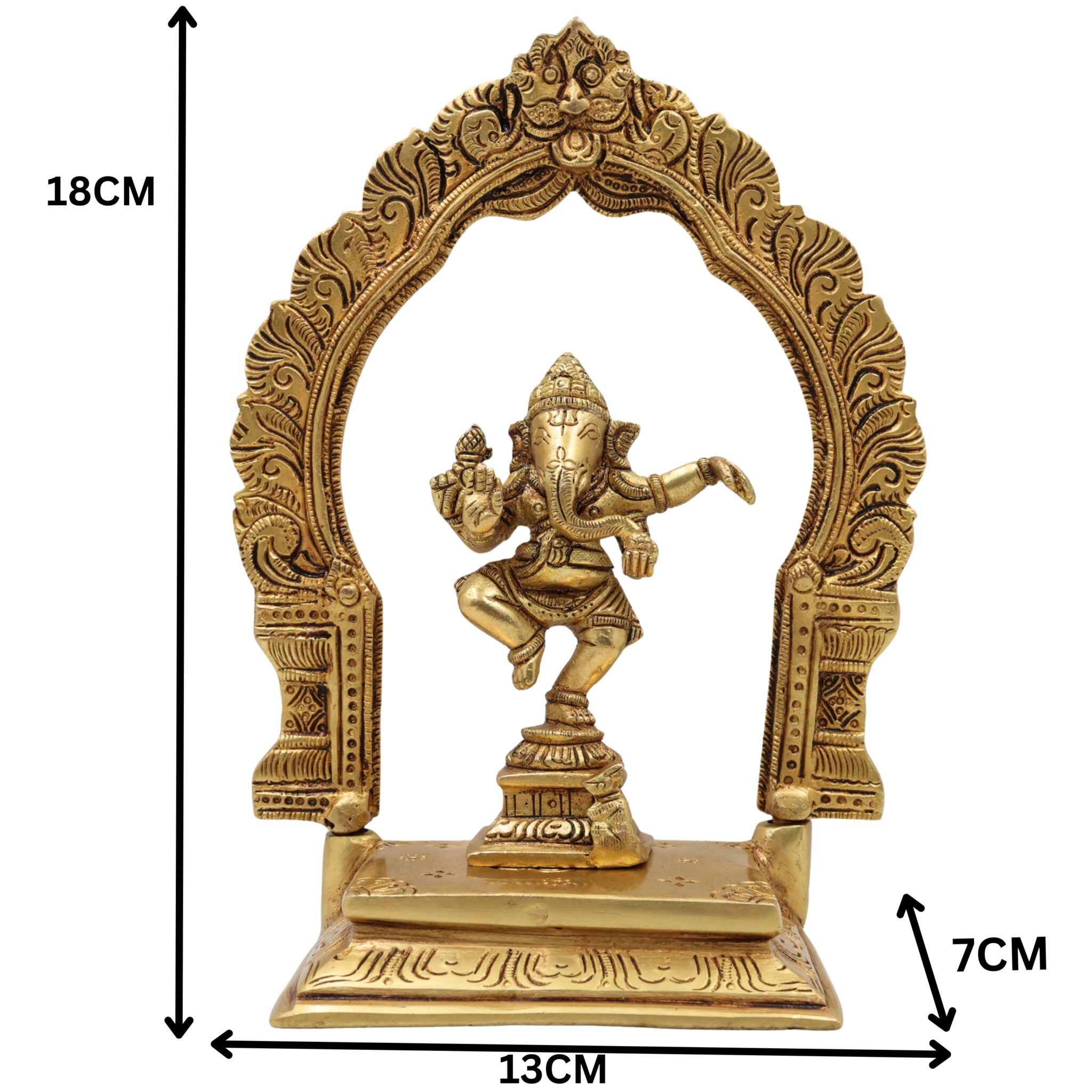 Brass Ganesha with Prabhavali Idol – Vinayaka Ganapati with Arch | Pillaiyar Ganesh Ji Murti for Home, Temple & Gift Décor,Gold, 7 Inch, 1 Piece
