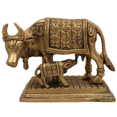Brass Kamadhenu Idol – Surabhi Cow Sculpture, Sacred Wish-Fulfilling Gau Mata Murti for Pooja, Home Decor & Spiritual Gifts,Gold, 5 Inch, 1 Piece
