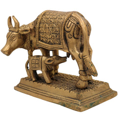 Brass Kamadhenu Idol – Surabhi Cow Sculpture, Sacred Wish-Fulfilling Gau Mata Murti for Pooja, Home Decor & Spiritual Gifts,Gold, 5 Inch, 1 Piece