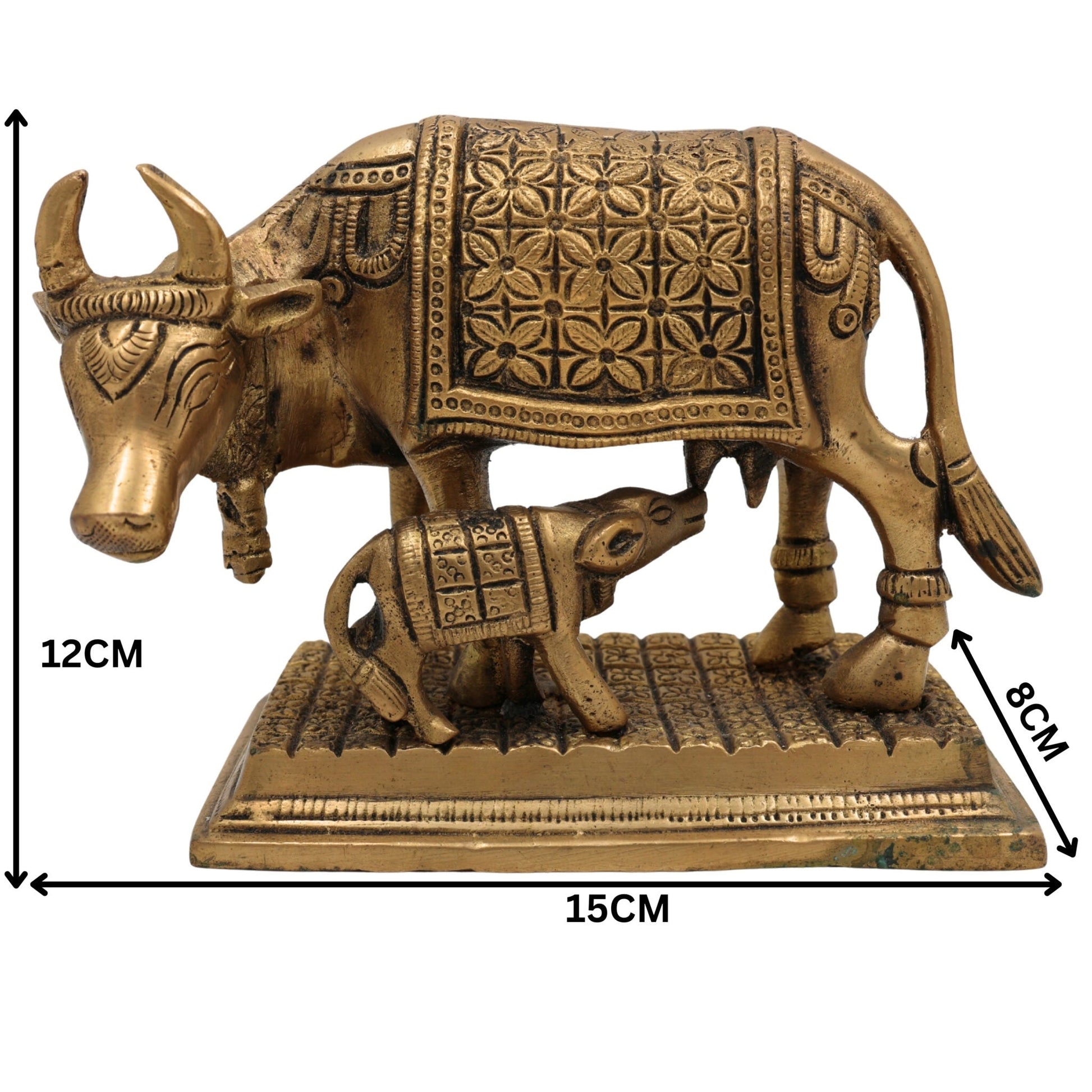 Brass Kamadhenu Idol – Surabhi Cow Sculpture, Sacred Wish-Fulfilling Gau Mata Murti for Pooja, Home Decor & Spiritual Gifts,Gold, 5 Inch, 1 Piece
