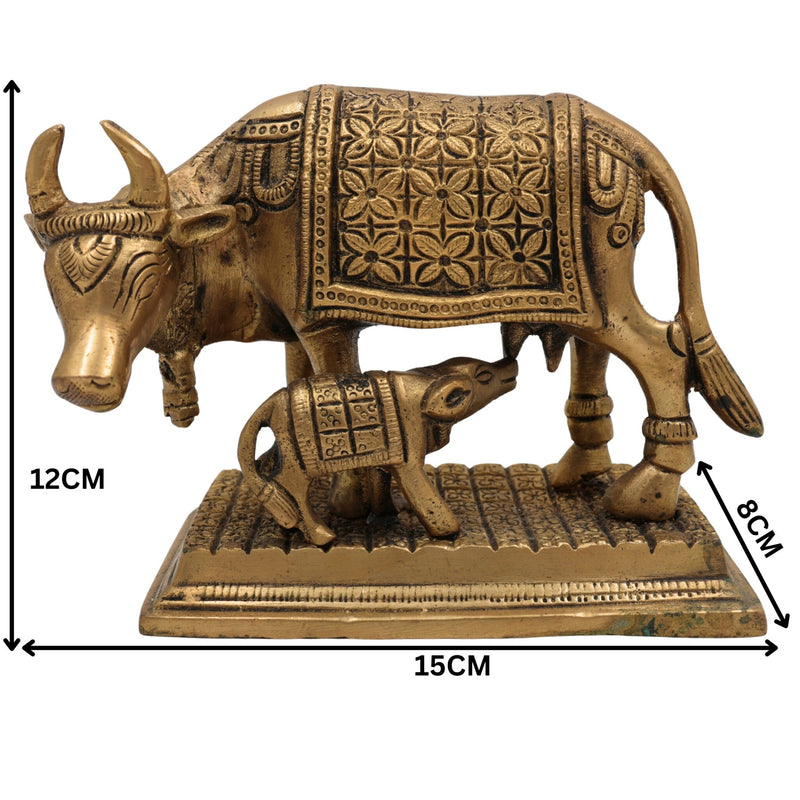 Brass Kamadhenu Idol – Surabhi Cow Sculpture, Sacred Wish-Fulfilling Gau Mata Murti for Pooja, Home Decor & Spiritual Gifts,Gold, 5 Inch, 1 Piece
