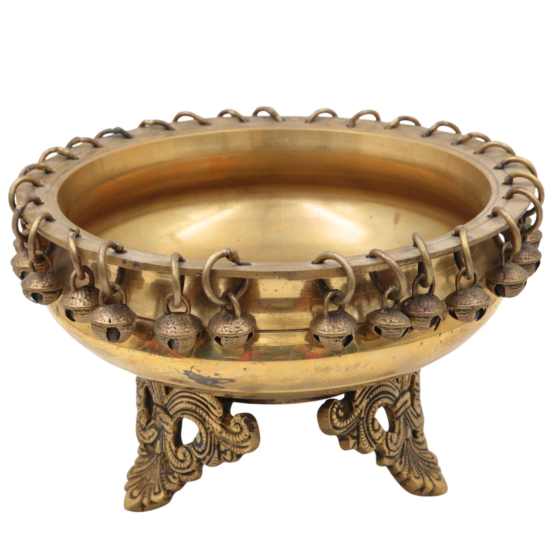 Brass Urli, Traditional Kerala Peetal Urli Bowl Decor, South Indian Pooja Flower Floating Pittal Uruli,Gold, 5 Inch, 1 Piece