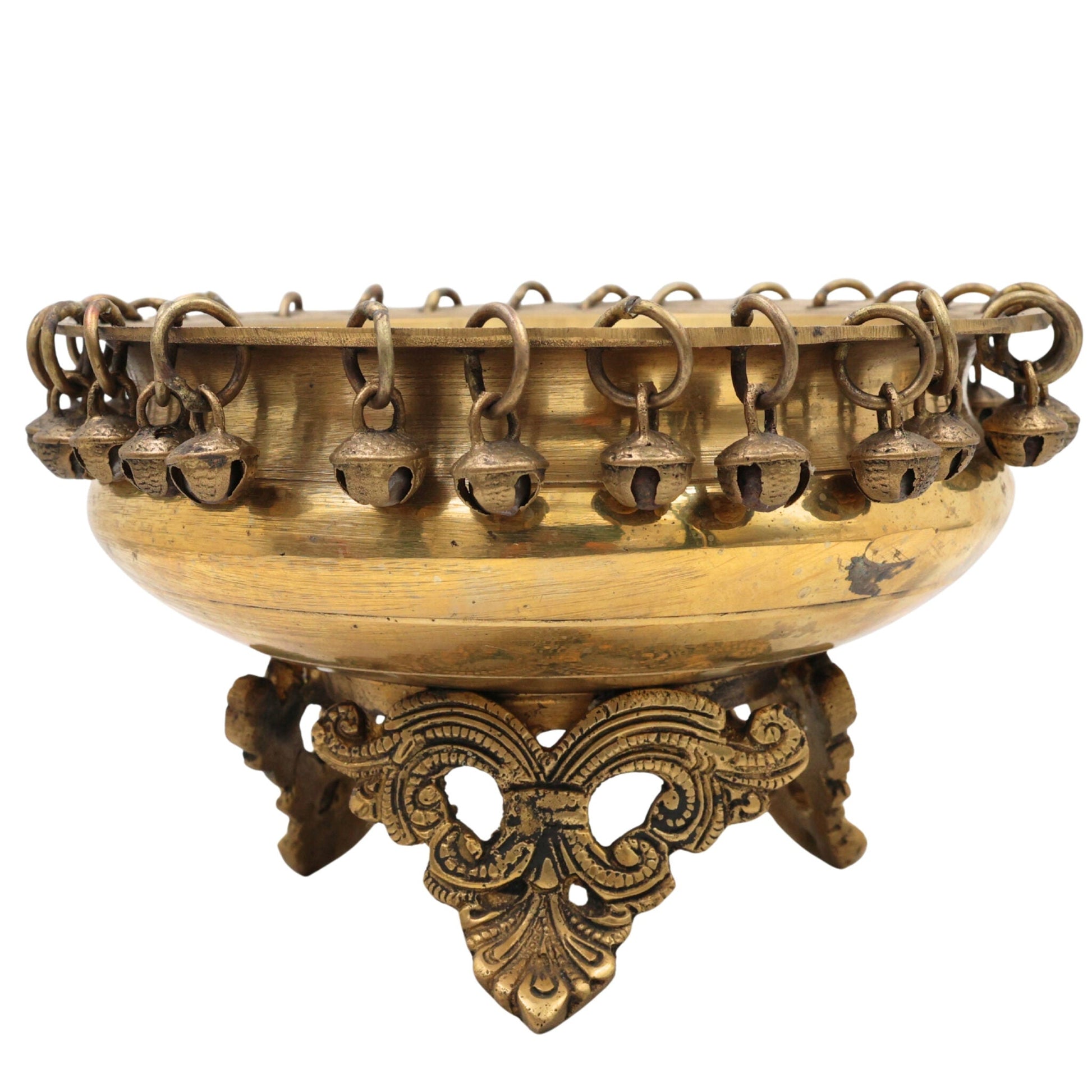 Brass Urli, Traditional Kerala Peetal Urli Bowl Decor, South Indian Pooja Flower Floating Pittal Uruli,Gold, 5 Inch, 1 Piece