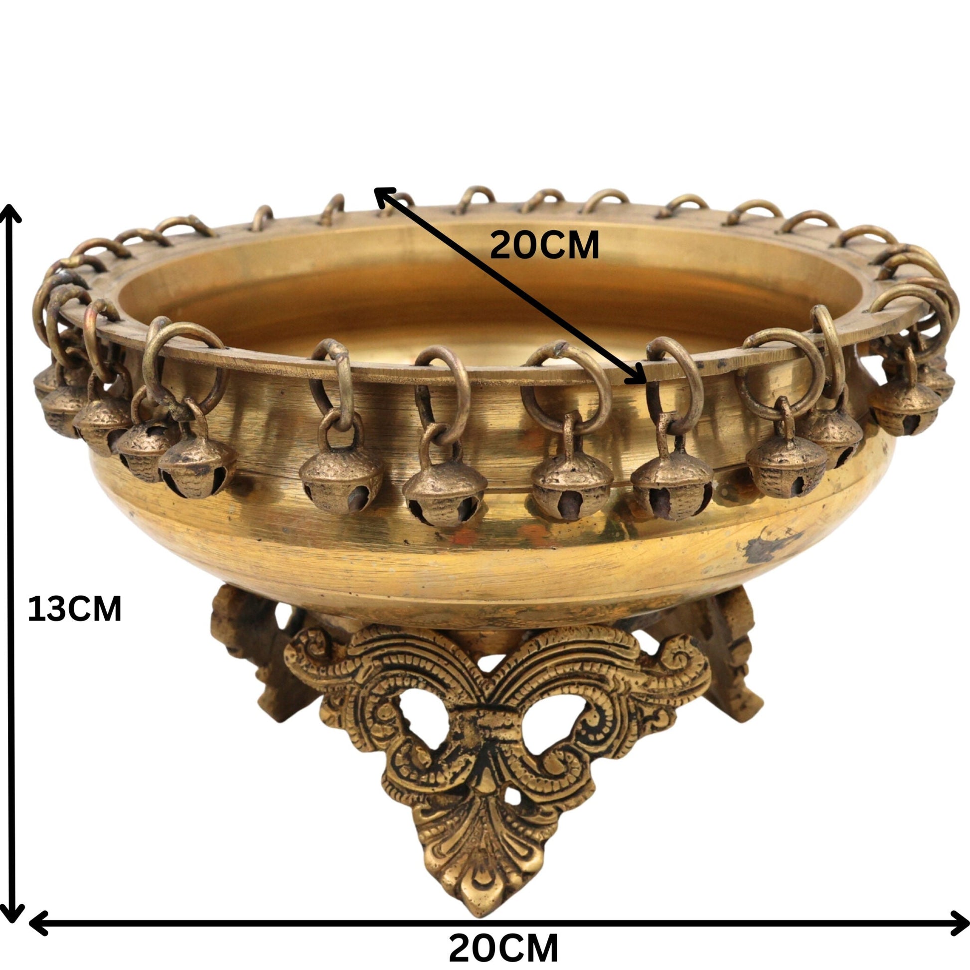 Brass Urli, Traditional Kerala Peetal Urli Bowl Decor, South Indian Pooja Flower Floating Pittal Uruli,Gold, 5 Inch, 1 Piece