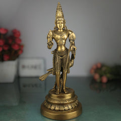 Brass Murugan Idol | Lord Kartikeya Skanda Subramanya Shanmukha Vel Murugan Statue for Pooja Room, Temple & Home Decor,Gold, 16 Inch, 1 Piece