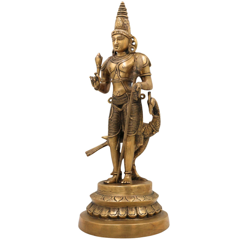 Brass Murugan Idol | Lord Kartikeya Skanda Subramanya Shanmukha Vel Murugan Statue for Pooja Room, Temple & Home Decor,Gold, 16 Inch, 1 Piece