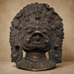 Brass Kala Bhairava Face Idol, Kaal Bhairav Mukha, Kalabhairavar Pital Statue, Bhairon Baba Wall Hanging,Gold, 9 Inch, 1 Piece