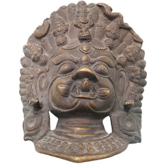 Brass Kala Bhairava Face Idol, Kaal Bhairav Mukha, Kalabhairavar Pital Statue, Bhairon Baba Wall Hanging,Gold, 9 Inch, 1 Piece