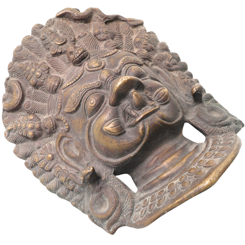 Brass Kala Bhairava Face Idol, Kaal Bhairav Mukha, Kalabhairavar Pital Statue, Bhairon Baba Wall Hanging,Gold, 9 Inch, 1 Piece