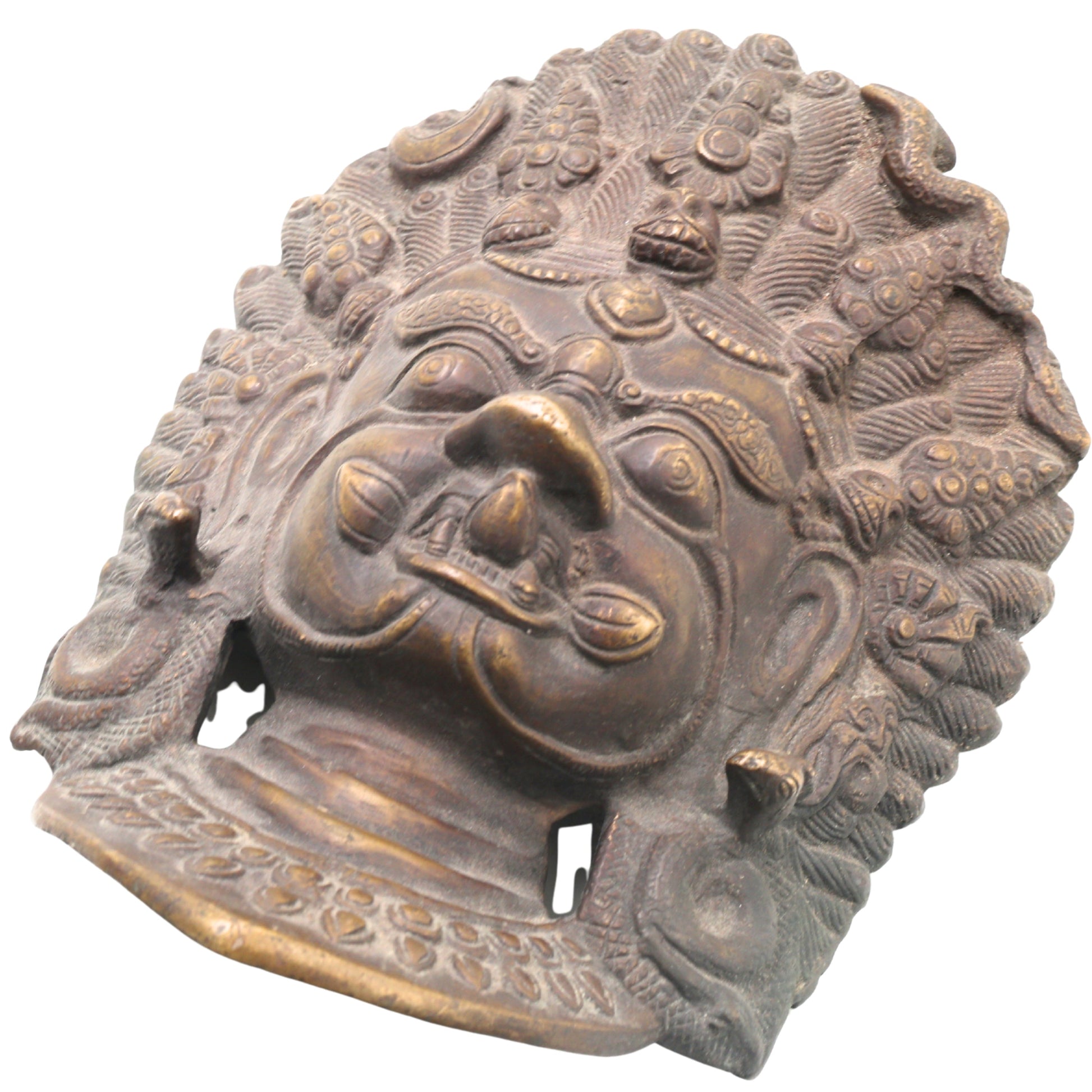 Brass Kala Bhairava Face Idol, Kaal Bhairav Mukha, Kalabhairavar Pital Statue, Bhairon Baba Wall Hanging,Gold, 9 Inch, 1 Piece