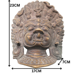 Brass Kala Bhairava Face Idol, Kaal Bhairav Mukha, Kalabhairavar Pital Statue, Bhairon Baba Wall Hanging,Gold, 9 Inch, 1 Piece