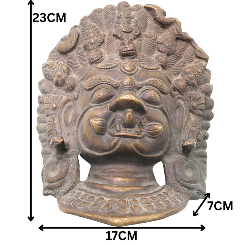 Brass Kala Bhairava Face Idol, Kaal Bhairav Mukha, Kalabhairavar Pital Statue, Bhairon Baba Wall Hanging,Gold, 9 Inch, 1 Piece
