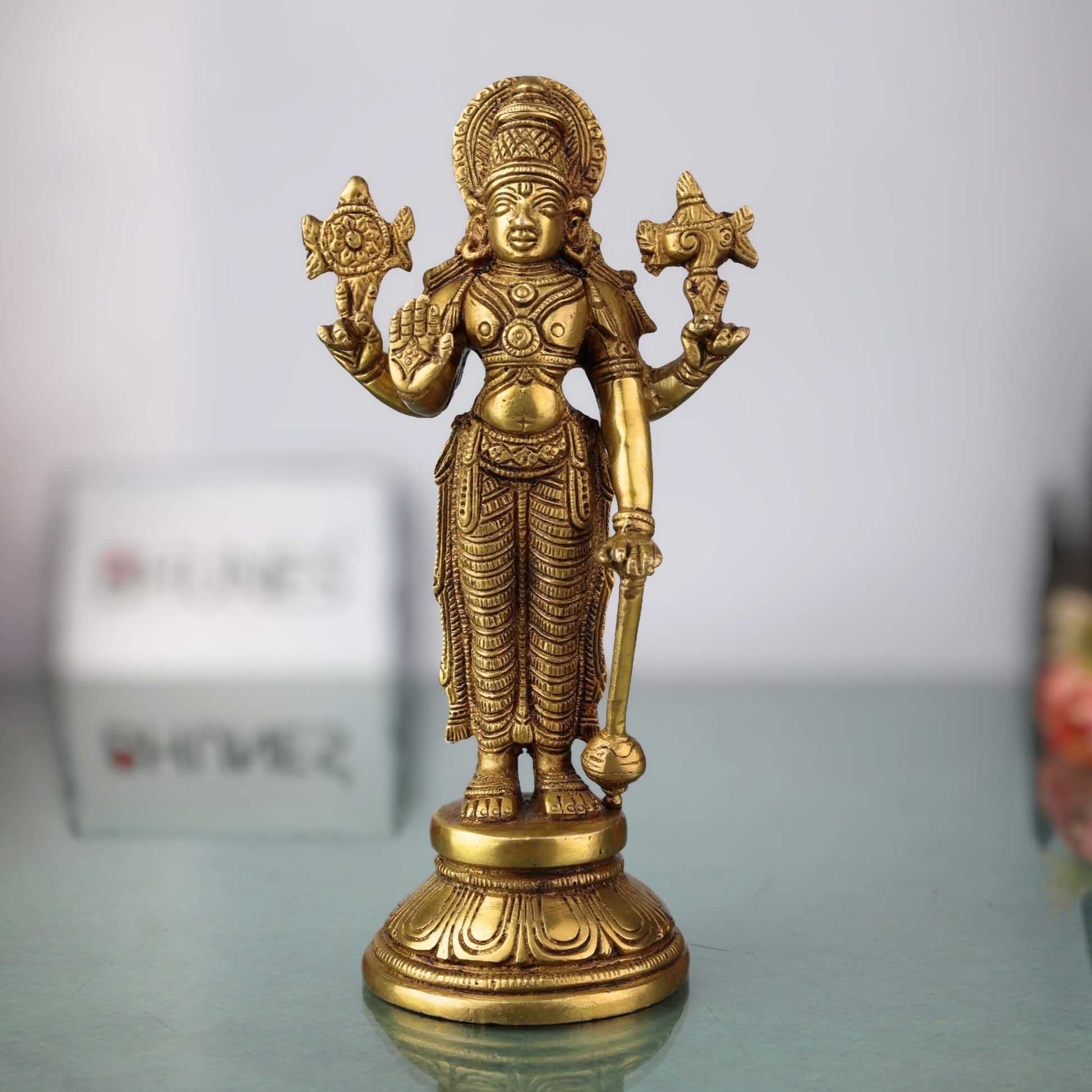 Brass Handmade Vishnu Idol | Narayana Murti | Venkateswara / Balaji Statue | Govinda Padmanabha Vigraha for Home, Temple & Pooja Decor | Spiritual Gift, Gold, 9 Inch, 1 Piece