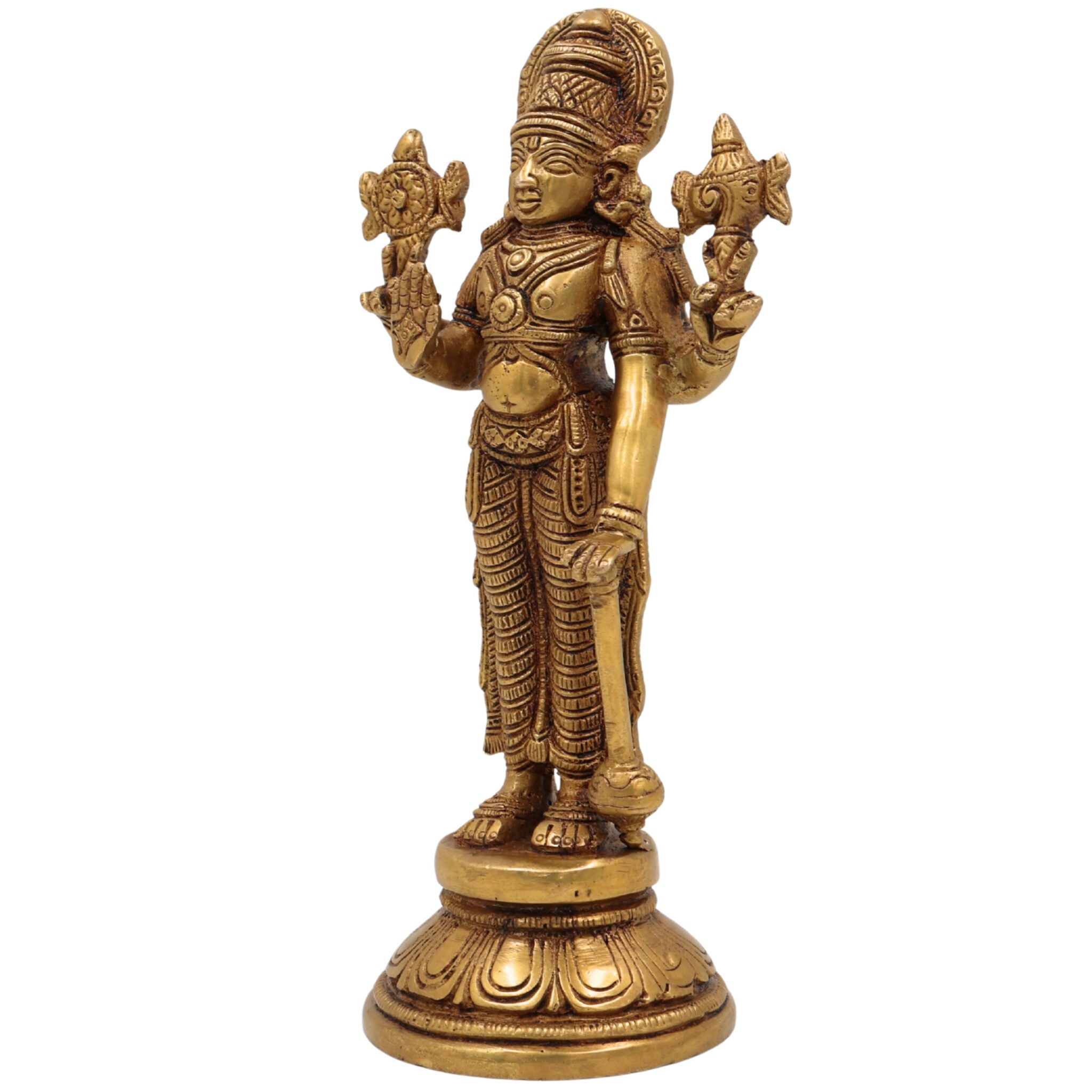 Brass Handmade Vishnu Idol | Narayana Murti | Venkateswara / Balaji Statue | Govinda Padmanabha Vigraha for Home, Temple & Pooja Decor | Spiritual Gift, Gold, 9 Inch, 1 Piece