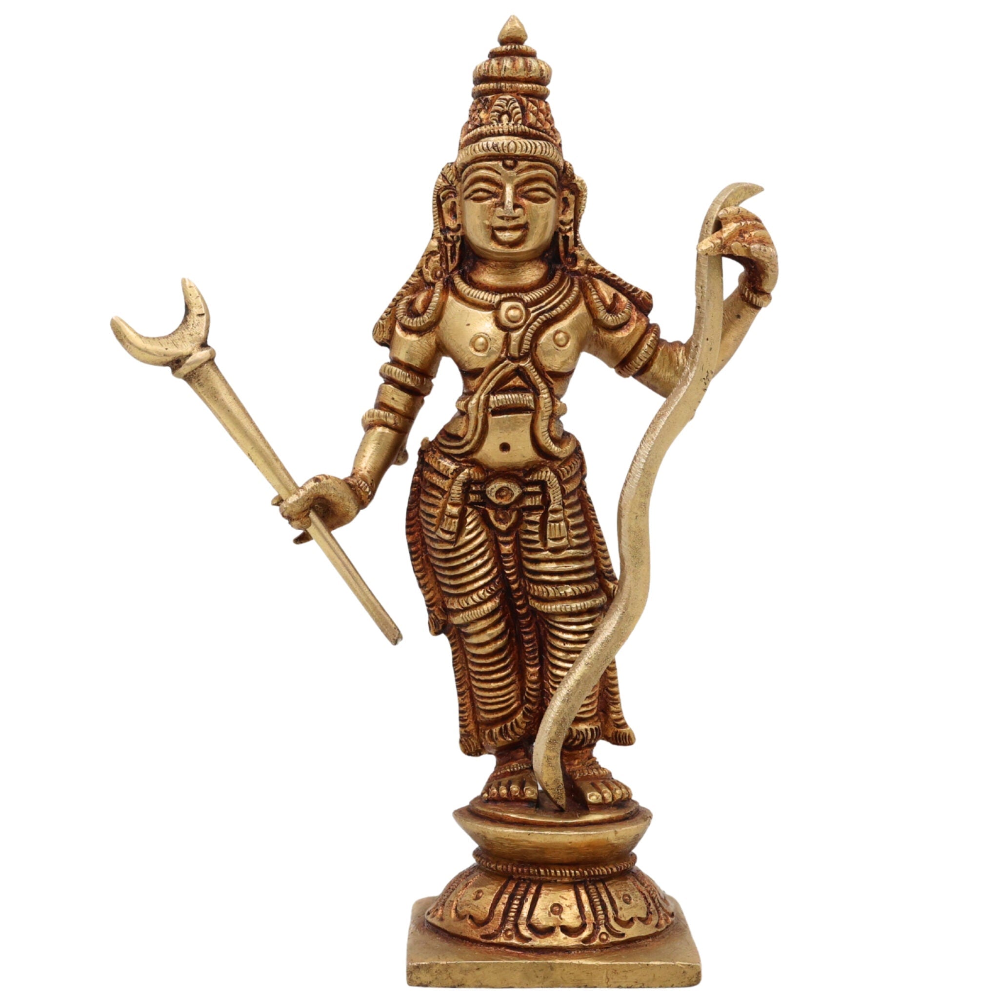 Brass Sri Ram Idol, Handcrafted Pital Rama Murti, Ayodhya Ramachandra Statue, Raghava Vigraham for Home Temple Puja Decor,Gold, 6.5 Inch, 1 Piece