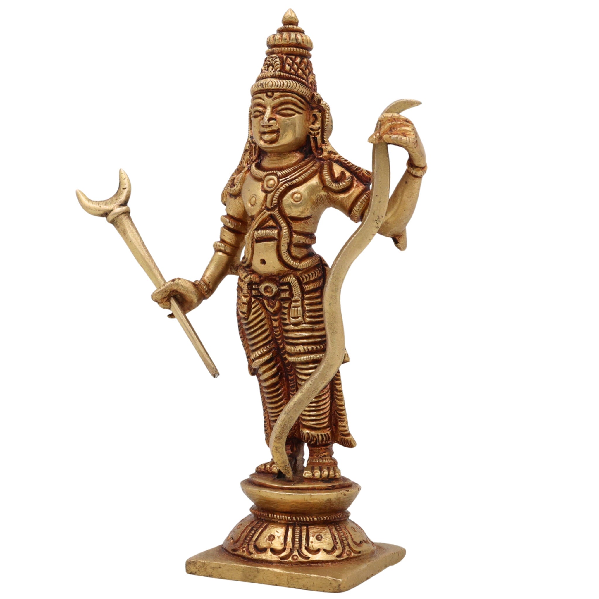 Brass Sri Ram Idol, Handcrafted Pital Rama Murti, Ayodhya Ramachandra Statue, Raghava Vigraham for Home Temple Puja Decor,Gold, 6.5 Inch, 1 Piece