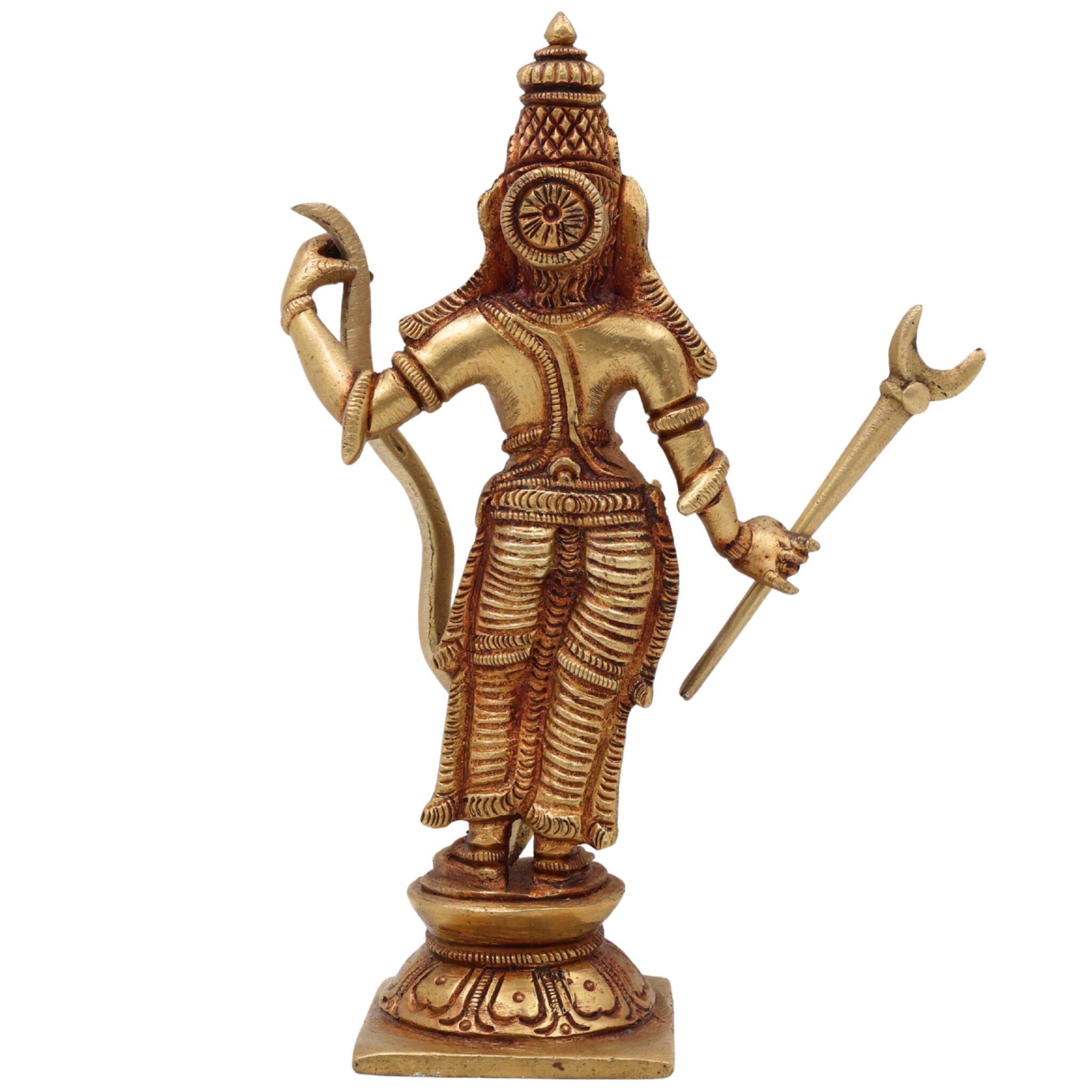 Brass Sri Ram Idol, Handcrafted Pital Rama Murti, Ayodhya Ramachandra Statue, Raghava Vigraham for Home Temple Puja Decor,Gold, 6.5 Inch, 1 Piece