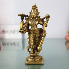 Brass Vishnu Idol | Narayana Murti | Balaji Statue | Govinda Vigraha | Home Decor, Temple Puja, Spiritual Gift, Showpiece,Gold, 6 Inch, 1 Piece