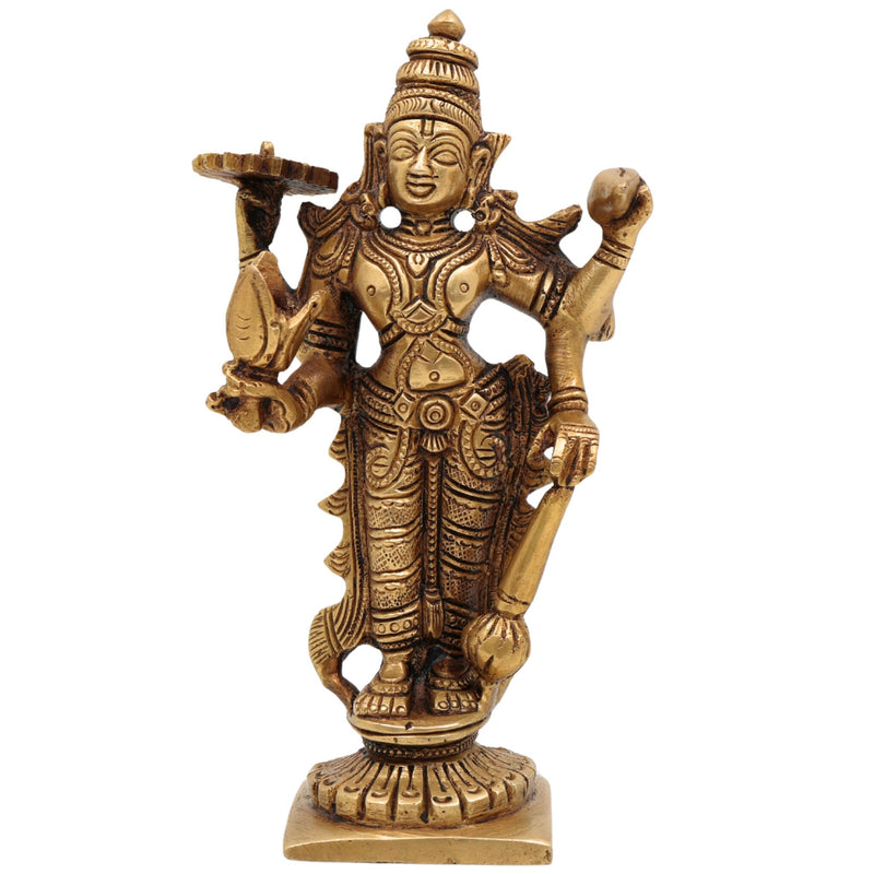 Brass Vishnu Idol | Narayana Murti | Balaji Statue | Govinda Vigraha | Home Decor, Temple Puja, Spiritual Gift, Showpiece,Gold, 6 Inch, 1 Piece