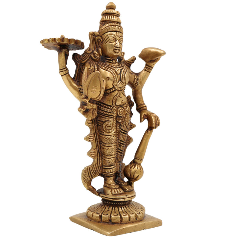 Brass Vishnu Idol | Narayana Murti | Balaji Statue | Govinda Vigraha | Home Decor, Temple Puja, Spiritual Gift, Showpiece,Gold, 6 Inch, 1 Piece