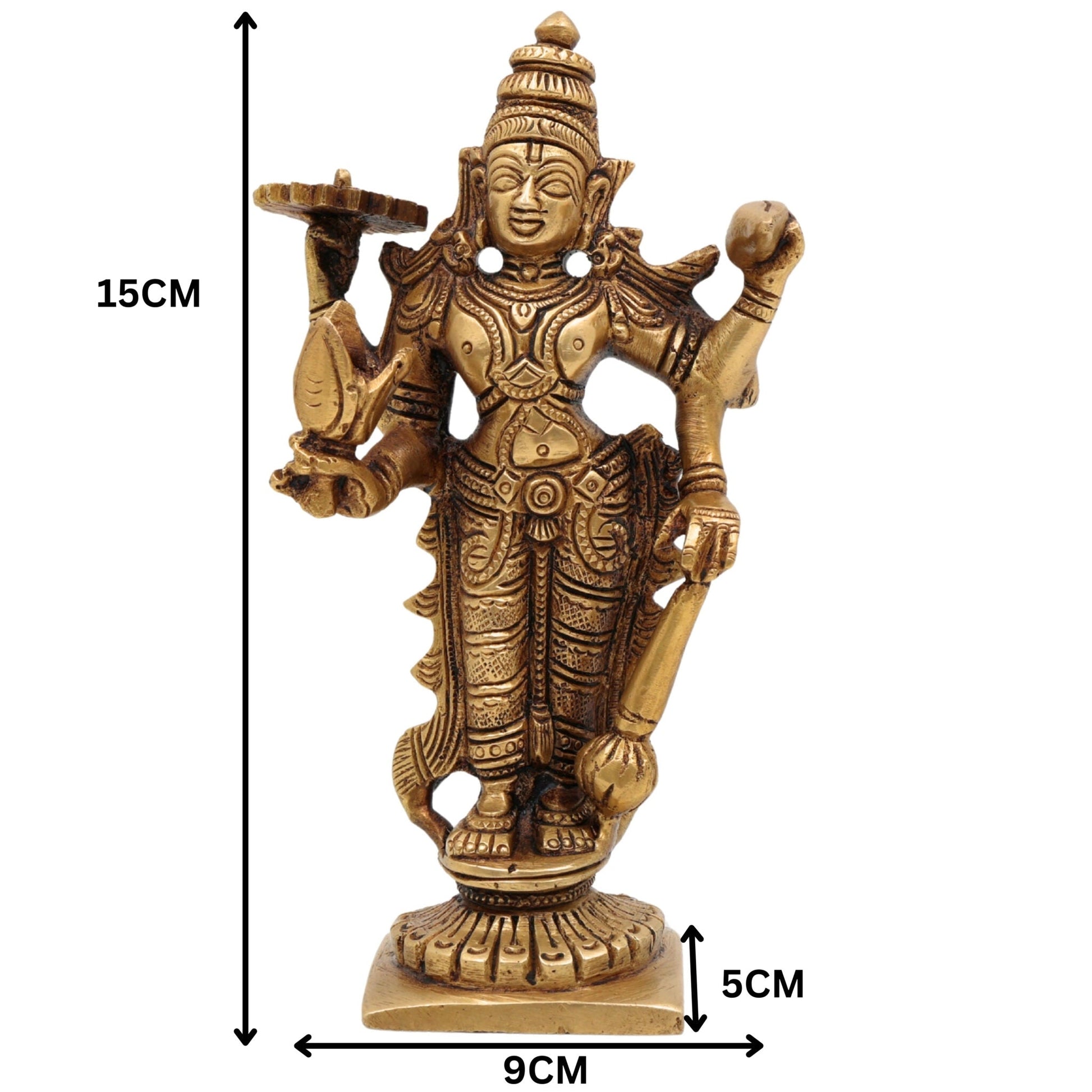 Brass Vishnu Idol | Narayana Murti | Balaji Statue | Govinda Vigraha | Home Decor, Temple Puja, Spiritual Gift, Showpiece,Gold, 6 Inch, 1 Piece