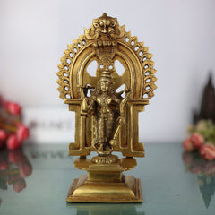 Brass Vishnu Balaji Srinivasa Govinda Idol with Prabhavali for Home Temple Decor & Pooja, Gold, 11.5 Inch
