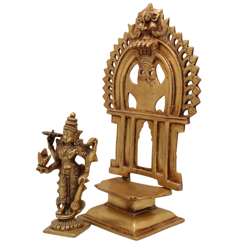 Brass Vishnu Balaji Srinivasa Govinda Idol with Prabhavali for Home Temple Decor & Pooja, Gold, 11.5 Inch