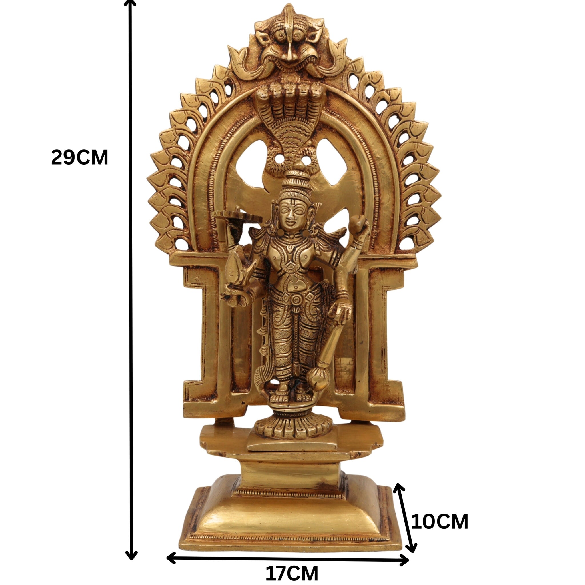 Brass Vishnu Balaji Srinivasa Govinda Idol with Prabhavali for Home Temple Decor & Pooja, Gold, 11.5 Inch
