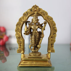 Brass Vishnu Idol with Prabhavali | Narayana Statue | Balaji Murti | Govinda Vigraha | Srinivasa Sculpture | Padmanabha | Ranganatha | Lakshminarayan Brass Pooja Idol for Home & Temple Decor,Gold, 8 Inch, 1 Piece
