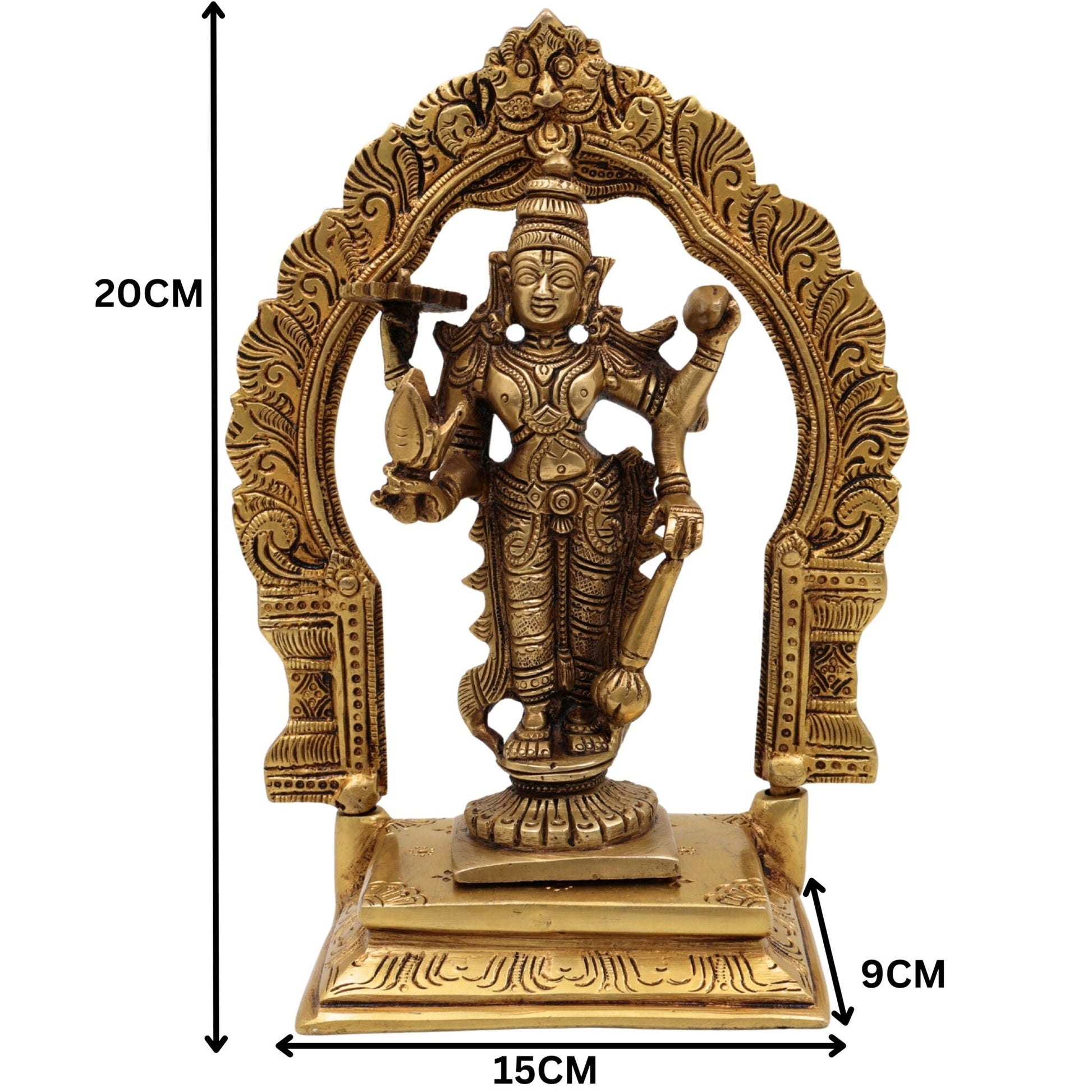 Brass Vishnu Idol with Prabhavali | Narayana Statue | Balaji Murti | Govinda Vigraha | Srinivasa Sculpture | Padmanabha | Ranganatha | Lakshminarayan Brass Pooja Idol for Home & Temple Decor,Gold, 8 Inch, 1 Piece