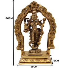 Brass Vishnu Idol with Prabhavali | Narayana Statue | Balaji Murti | Govinda Vigraha | Srinivasa Sculpture | Padmanabha | Ranganatha | Lakshminarayan Brass Pooja Idol for Home & Temple Decor,Gold, 8 Inch, 1 Piece