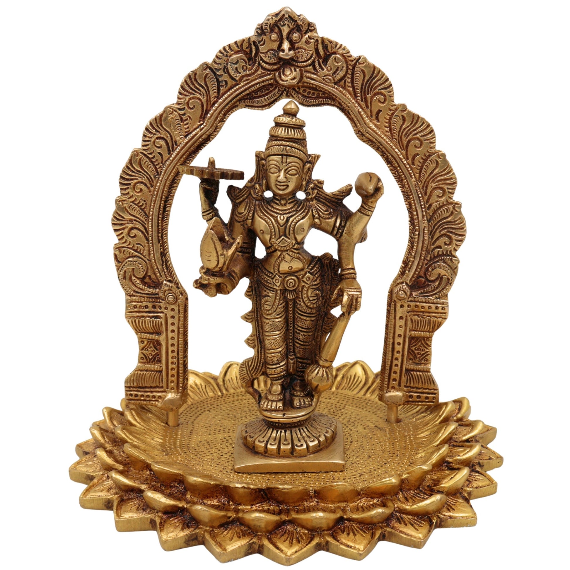 Brass Vishnu Venkateswara Balaji Idol with Prabhavali | Narayana Srinivasa Govinda Murti for Pooja, Home Temple Decor & Gift, Gold, 8 Inch