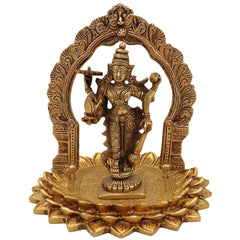 Brass Vishnu Venkateswara Balaji Idol with Prabhavali | Narayana Srinivasa Govinda Murti for Pooja, Home Temple Decor & Gift, Gold, 8 Inch