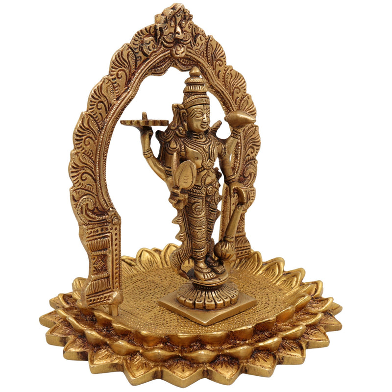 Brass Vishnu Venkateswara Balaji Idol with Prabhavali | Narayana Srinivasa Govinda Murti for Pooja, Home Temple Decor & Gift, Gold, 8 Inch
