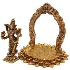 Brass Vishnu Venkateswara Balaji Idol with Prabhavali | Narayana Srinivasa Govinda Murti for Pooja, Home Temple Decor & Gift, Gold, 8 Inch