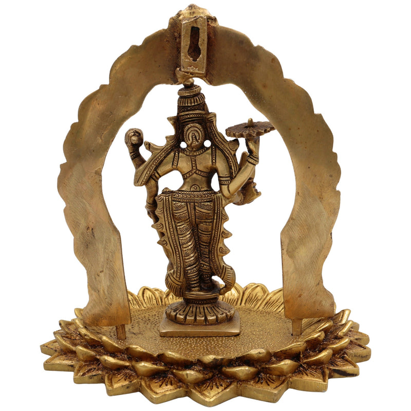Brass Vishnu Venkateswara Balaji Idol with Prabhavali | Narayana Srinivasa Govinda Murti for Pooja, Home Temple Decor & Gift, Gold, 8 Inch