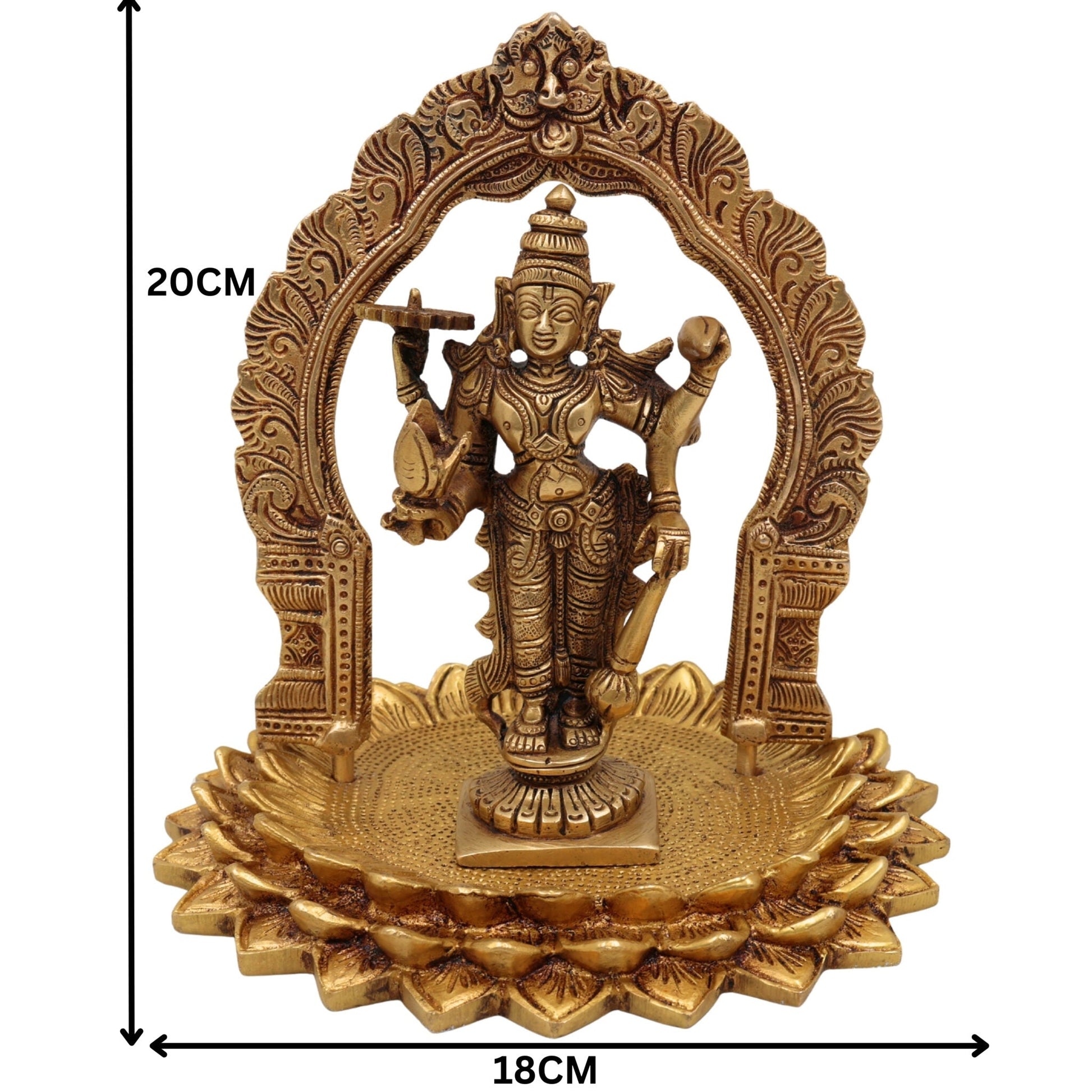 Brass Vishnu Venkateswara Balaji Idol with Prabhavali | Narayana Srinivasa Govinda Murti for Pooja, Home Temple Decor & Gift, Gold, 8 Inch