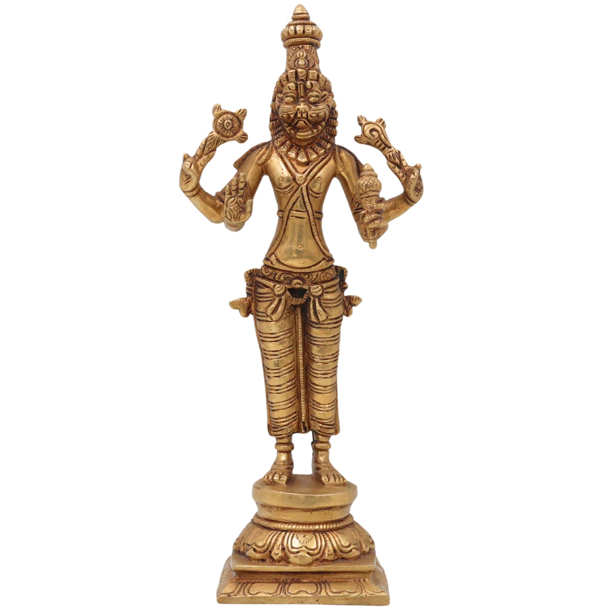 Brass Lord Narasimha Swamy Idol – Yoga Narasimha Murti, Narasingha Statue for Pooja Room, Home, Temple & Office Decor, Handmade Nrisimha Figurine,Gold, 4 Inch, 1 Piece