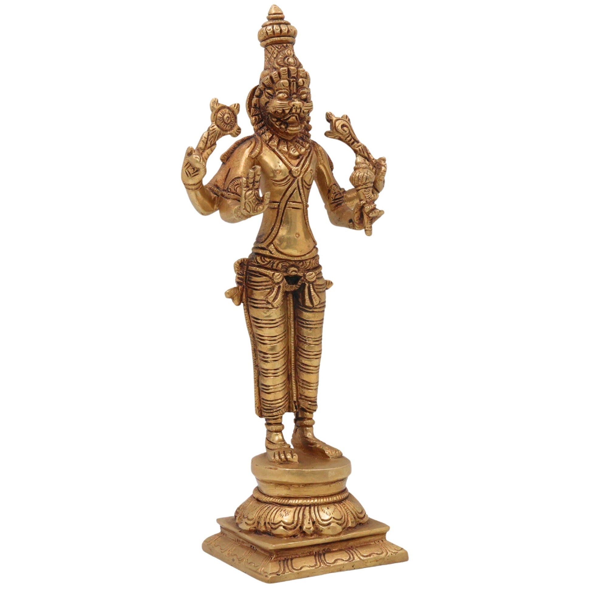 Brass Lord Narasimha Swamy Idol – Yoga Narasimha Murti, Narasingha Statue for Pooja Room, Home, Temple & Office Decor, Handmade Nrisimha Figurine,Gold, 4 Inch, 1 Piece