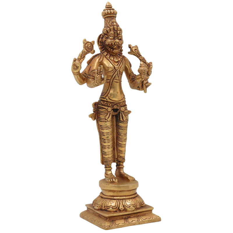 Brass Lord Narasimha Swamy Idol – Yoga Narasimha Murti, Narasingha Statue for Pooja Room, Home, Temple & Office Decor, Handmade Nrisimha Figurine,Gold, 4 Inch, 1 Piece