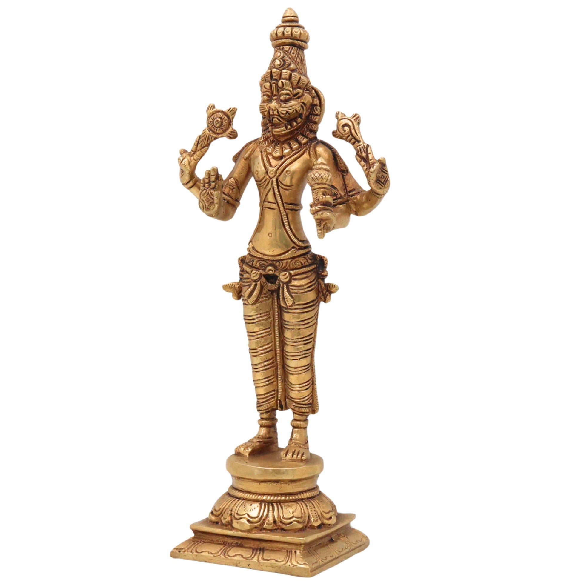 Brass Lord Narasimha Swamy Idol – Yoga Narasimha Murti, Narasingha Statue for Pooja Room, Home, Temple & Office Decor, Handmade Nrisimha Figurine,Gold, 4 Inch, 1 Piece