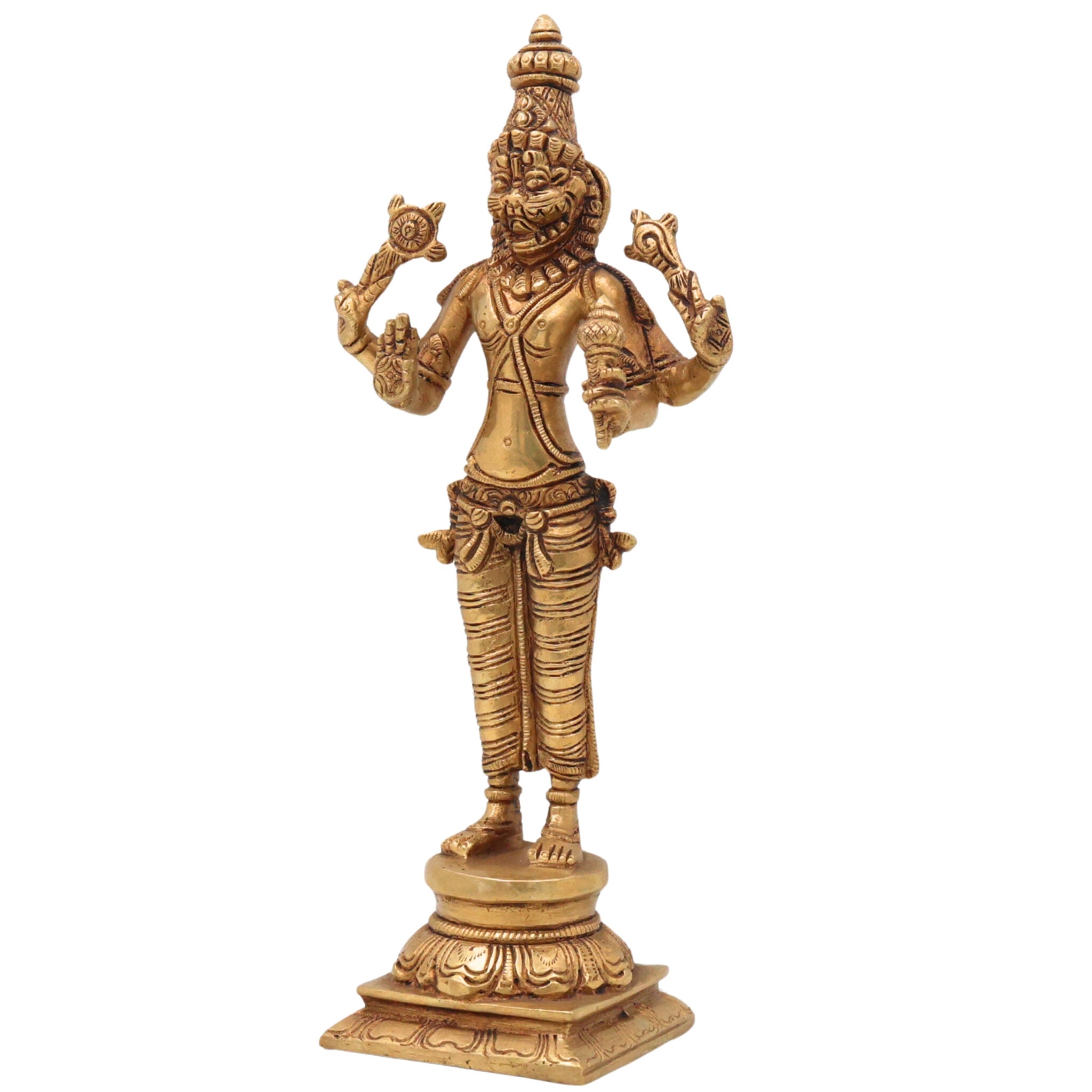 Brass Lord Narasimha Swamy Idol – Yoga Narasimha Murti, Narasingha Statue for Pooja Room, Home, Temple & Office Decor, Handmade Nrisimha Figurine,Gold, 4 Inch, 1 Piece