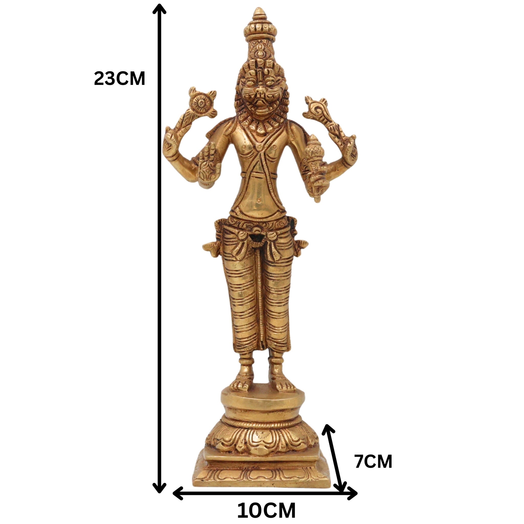 Brass Lord Narasimha Swamy Idol – Yoga Narasimha Murti, Narasingha Statue for Pooja Room, Home, Temple & Office Decor, Handmade Nrisimha Figurine,Gold, 4 Inch, 1 Piece
