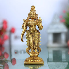 Handcrafted Brass Mahalakshmi Idol, Kamala Devi | Shree Padmavati Narayani Murti for Pooja, Home Temple & Diwali Gift ,Gold, 6 Inch, 1 Piece