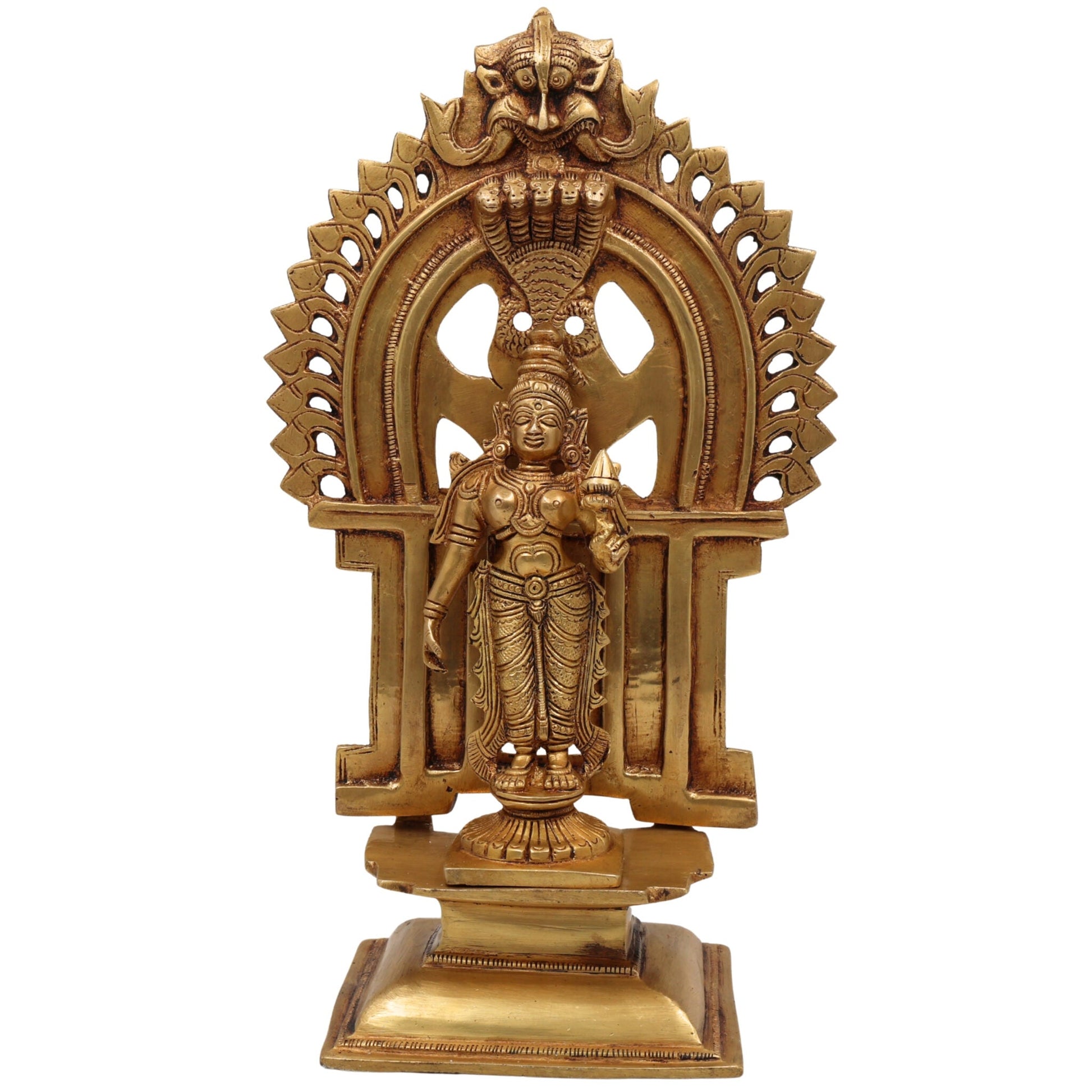 Handcrafted Brass Mahalakshmi Idol with Prabhavali – Shri Lakshmi Devi | Kamala | Narayani | Ashta Lakshmi Murti for Pooja Room, Home Temple & Decor,Gold, 11.5 Inch, 1 Piece