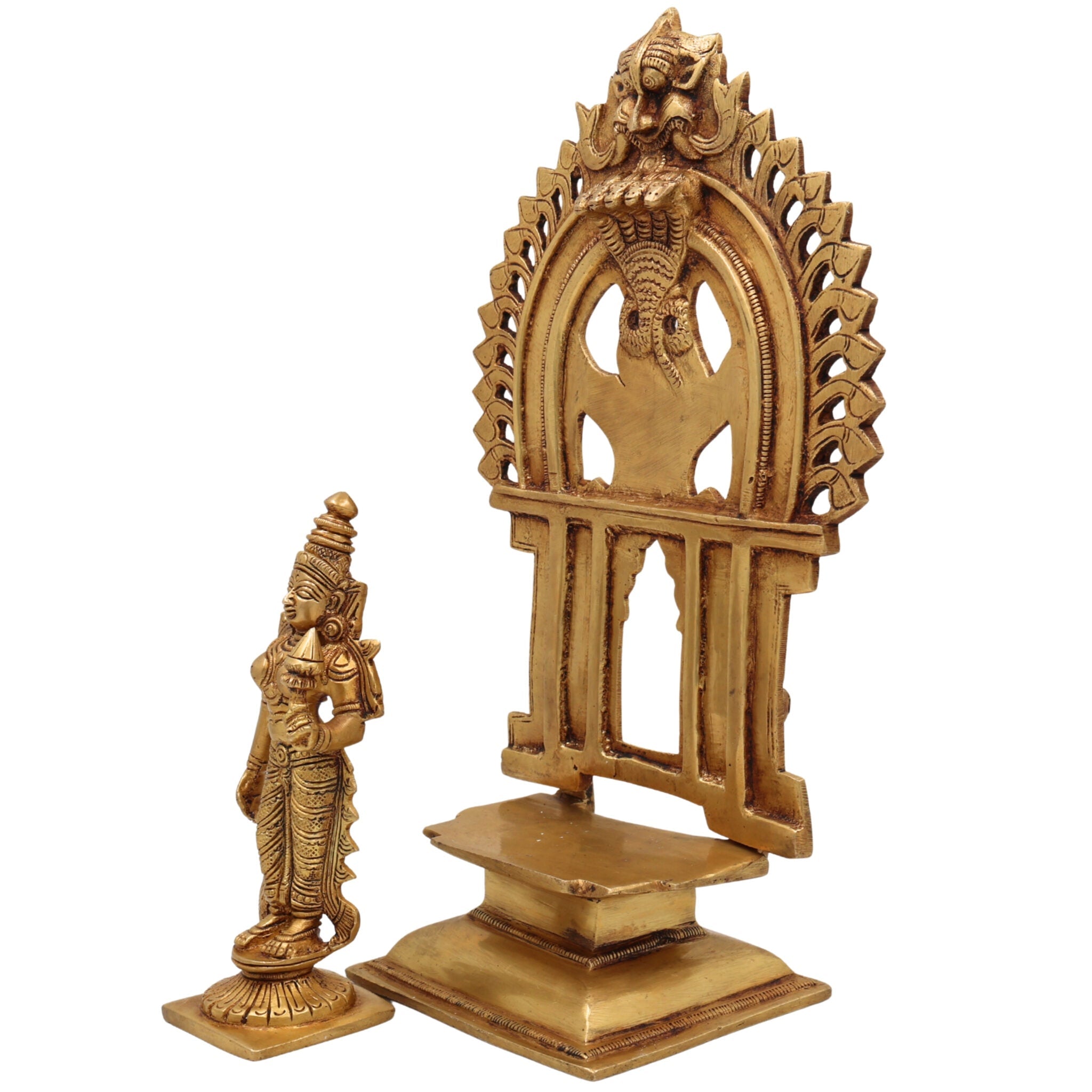 Handcrafted Brass Mahalakshmi Idol with Prabhavali – Shri Lakshmi Devi | Kamala | Narayani | Ashta Lakshmi Murti for Pooja Room, Home Temple & Decor,Gold, 11.5 Inch, 1 Piece