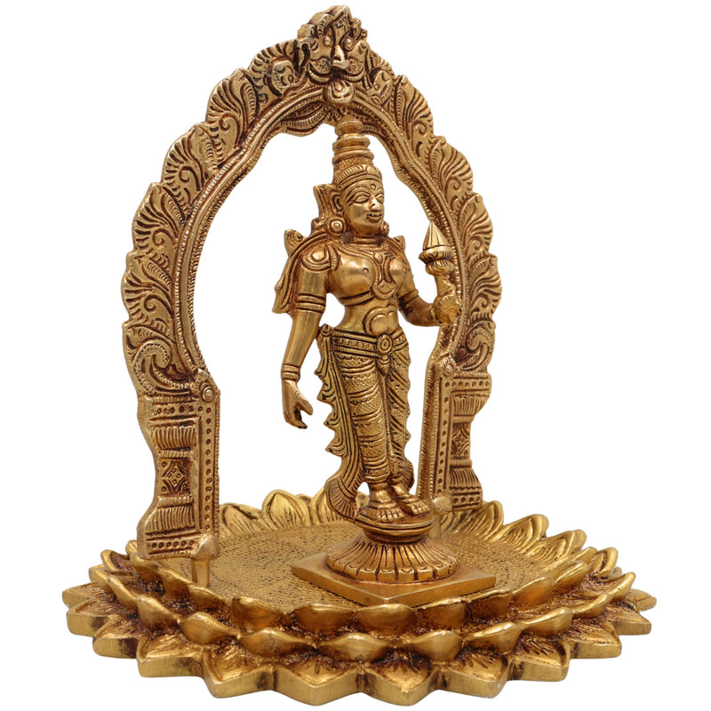 Handcrafted Brass Mahalakshmi Idol Standing on Lotus with Prabhavali – Shree Lakshmi, Kamala Devi, Ashta Lakshmi Murti for Pooja, Home Decor & Temple,Gold, 8 Inch, 1 Piece