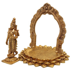 Handcrafted Brass Mahalakshmi Idol Standing on Lotus with Prabhavali – Shree Lakshmi, Kamala Devi, Ashta Lakshmi Murti for Pooja, Home Decor & Temple,Gold, 8 Inch, 1 Piece