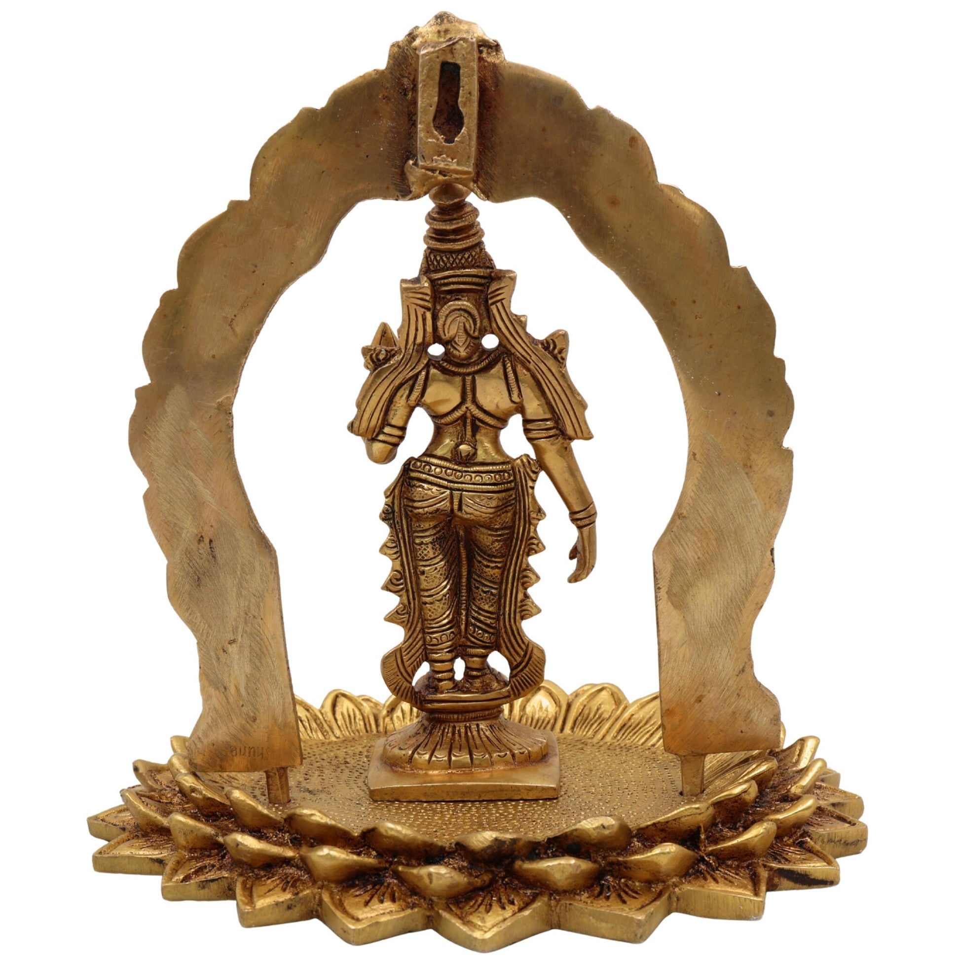 Handcrafted Brass Mahalakshmi Idol Standing on Lotus with Prabhavali – Shree Lakshmi, Kamala Devi, Ashta Lakshmi Murti for Pooja, Home Decor & Temple,Gold, 8 Inch, 1 Piece
